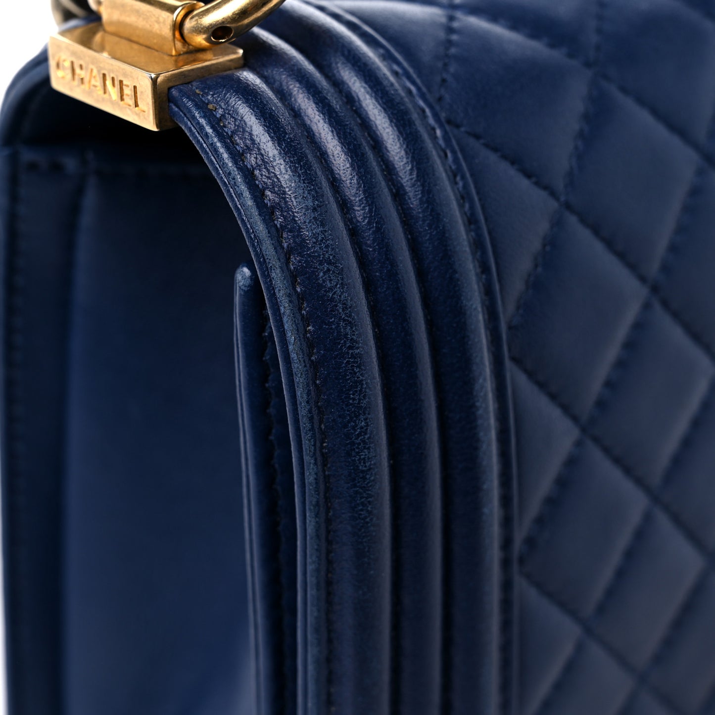 Lambskin Quilted Medium Boy Flap Dark Navy
