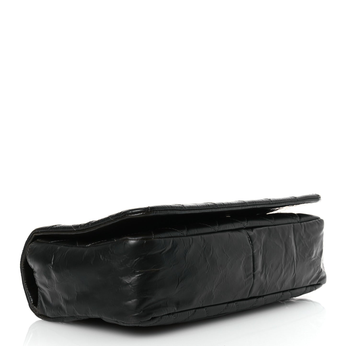 Glazed Calfskin Quilted CC Single Flap Black