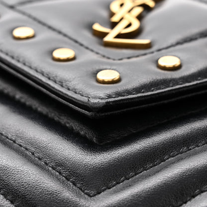 Saint Laurent Calfskin Matelasse Chevron Studded Monogram Medium College Bag Black 10 of 10