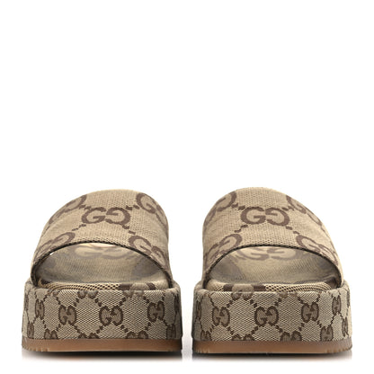 Gucci Monogram Maxi GG Angelina Platform 55mm Slide Sandals 39.5 Camel Ebony 3 of 11