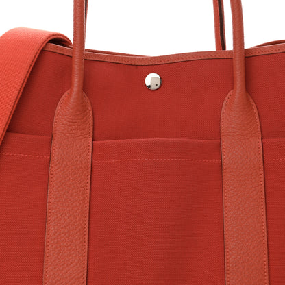 Hermes Toile Militaire Vache Country Garden Party Pockets 36 MM Tote Rouge Tomate Capucine 10 of 17