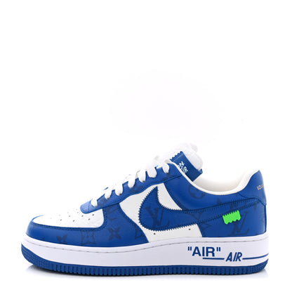 Louis Vuitton X NIKE AIR FORCE 1 Calfskin Monogram Mens Sneakers 6 Blue 2 of 11