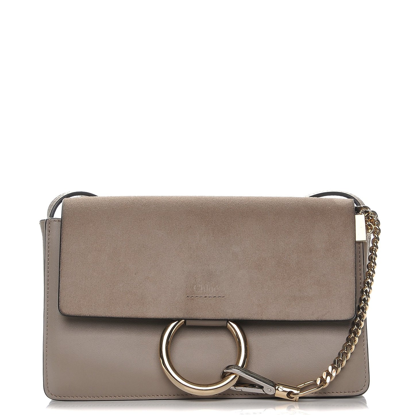 Suede Calfskin Small Faye Shoulder Bag Motty Grey