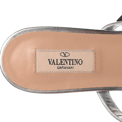 Valentino Garavani Metallic Nappa Rockstud Caged Flat Slide Sandals 39 Silver 7 of 9