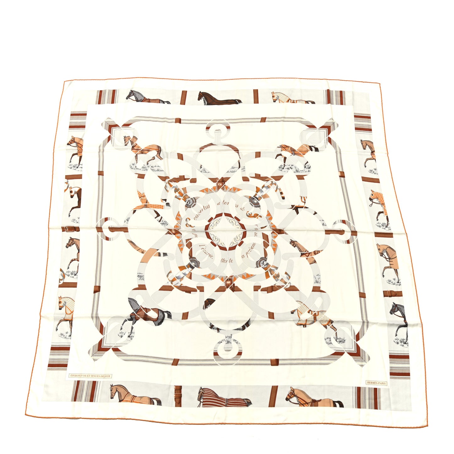 Cashmere Silk Eperon D'Or Et Tenues Shawl 140 White Caramel Orange Cuit