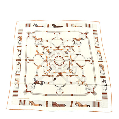 Hermes Cashmere Silk Eperon D'Or Et Tenues Shawl 140 White Caramel Orange Cuit 1 of 5