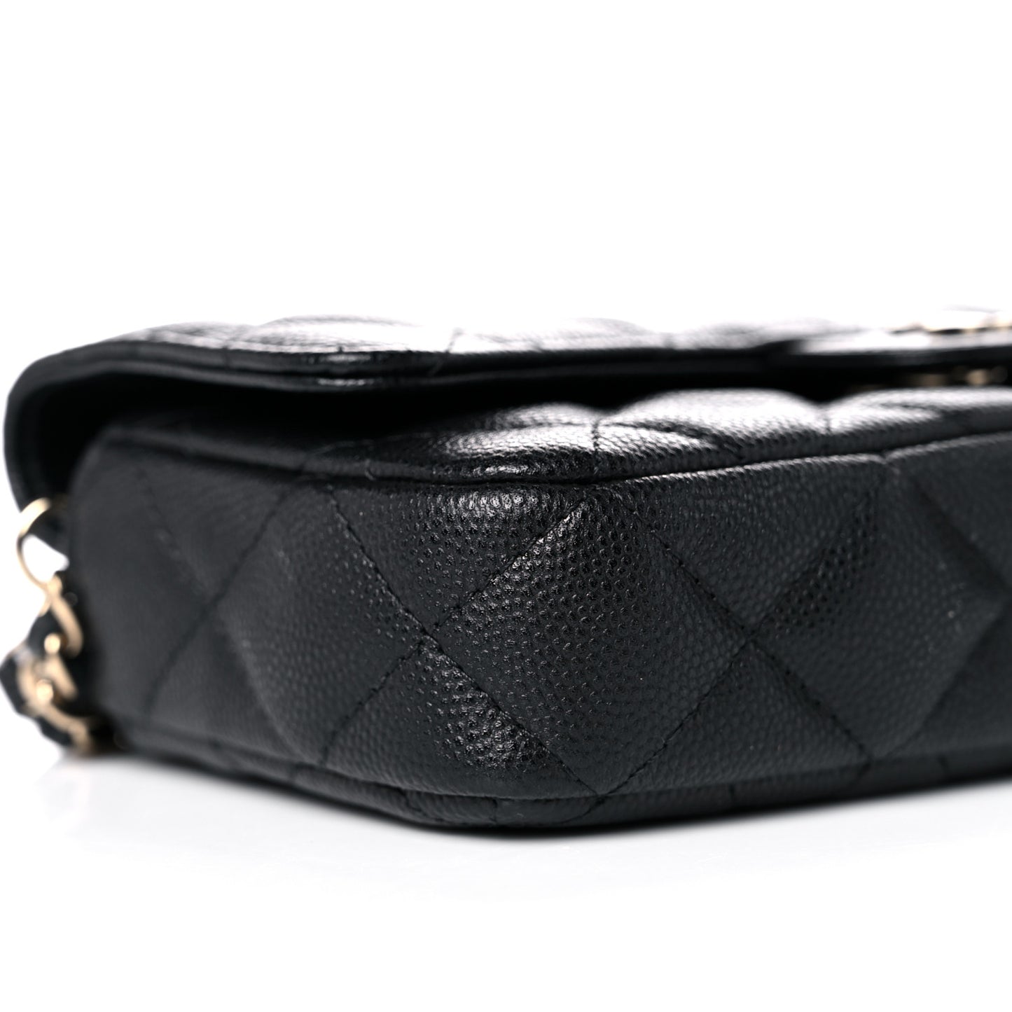 Caviar Quilted Flap Phone Holder With Chain Black