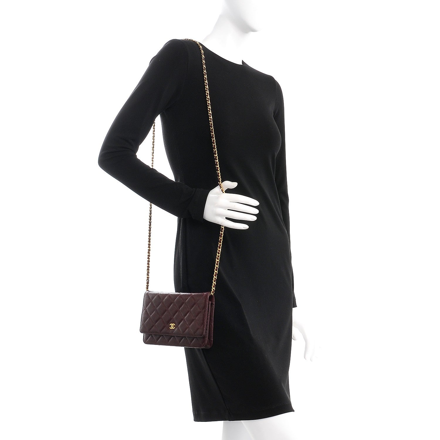 Chanel Caviar Quilted Wallet on Chain WOC Burgundy 2 of 9