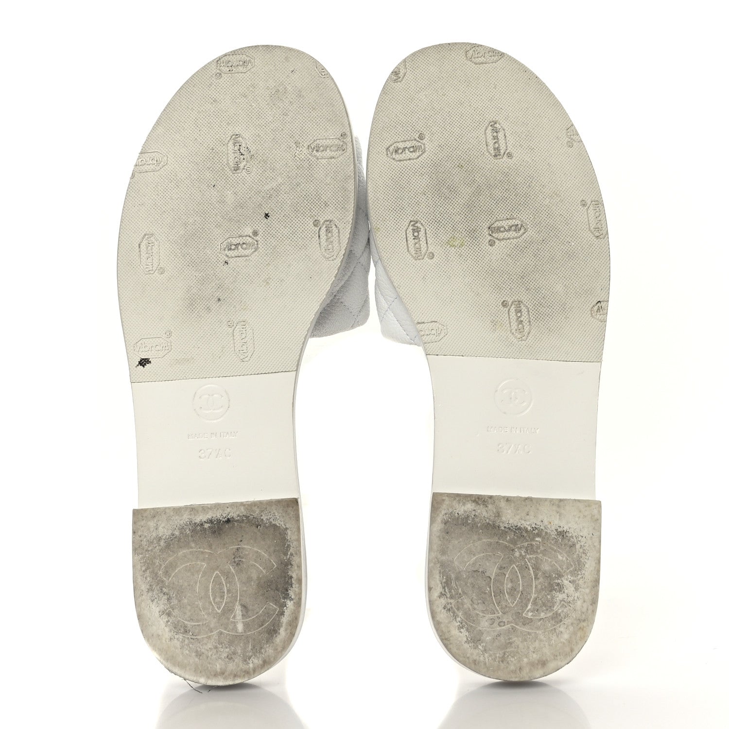 Chanel Shiny Goatskin Quilted CC Mules Sandals 37.5 White 5 of 8