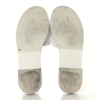 Chanel Shiny Goatskin Quilted CC Mules Sandals 37.5 White 5 of 8