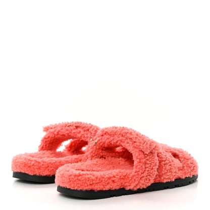 Hermes Woolskin Womens Chypre Sandals 38.5 Rose Du Desert 4 of 9