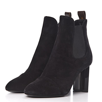 Louis Vuitton Suede Monogram Uniformes Cap Toe Chelsea 80mm Ankle Boots 37.5 Black 3 of 8