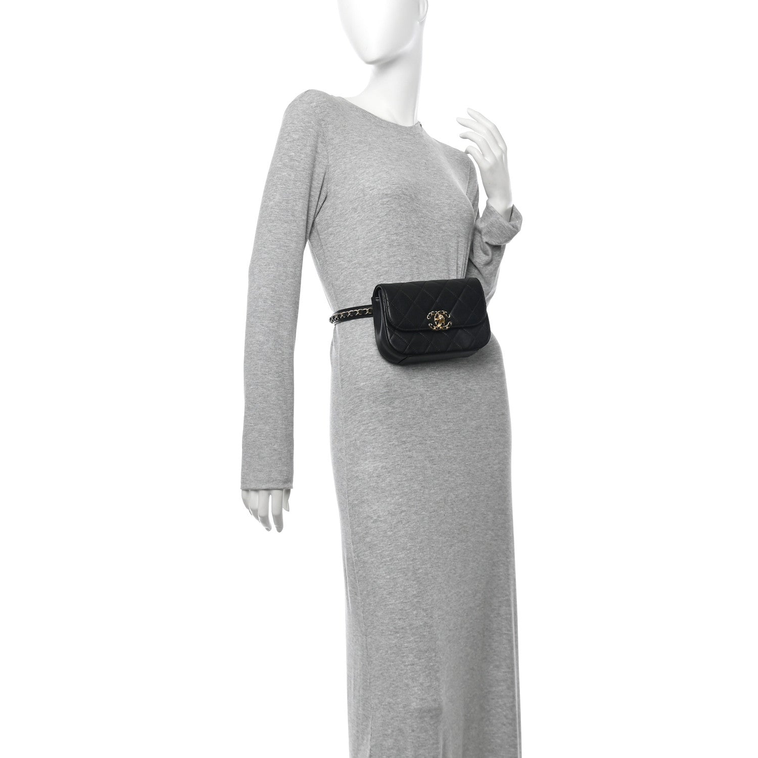 Chanel Lambskin Quilted Chain Infinity Waist Belt Bag Black 2 of 10