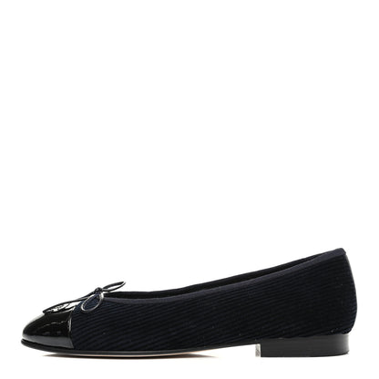 Chanel Corduroy Patent Cap Toe CC Ballerina Flats 36.5 Navy Black 1 of 9