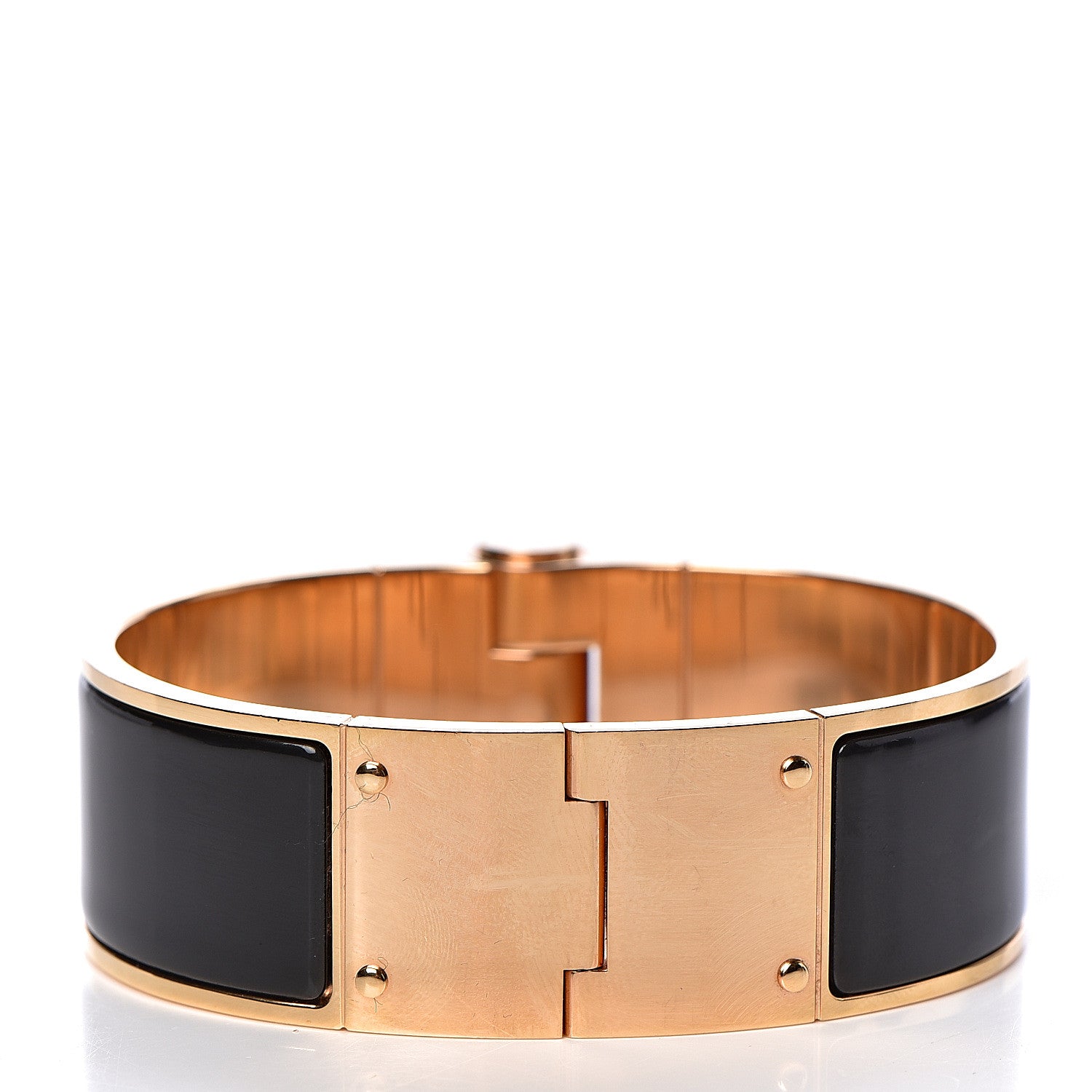 Hermes Enamel Charniere Uni Wide Hinged Bracelet M Black 3 of 5