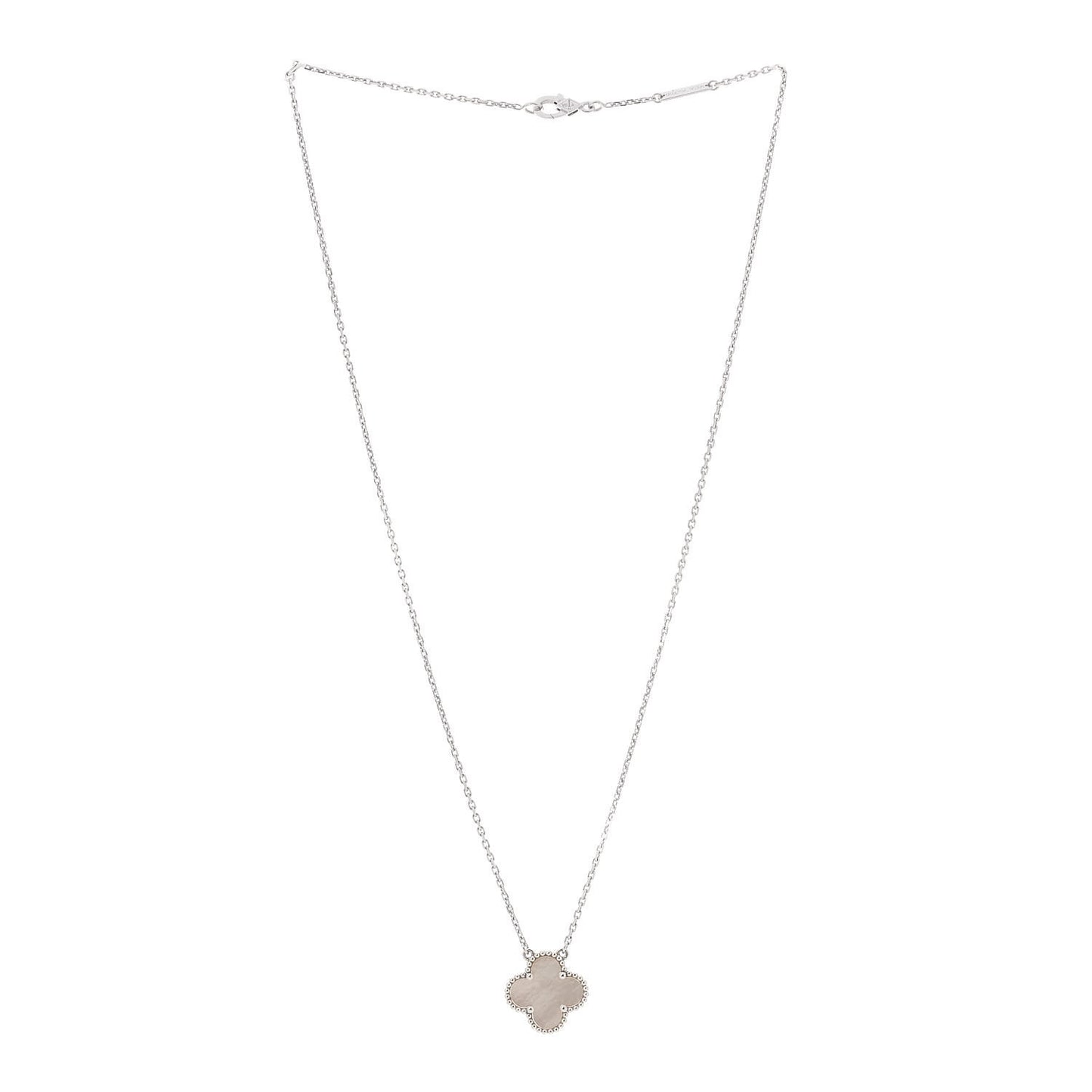 18K White Gold Mother of Pearl Vintage Alhambra Pendant Necklace