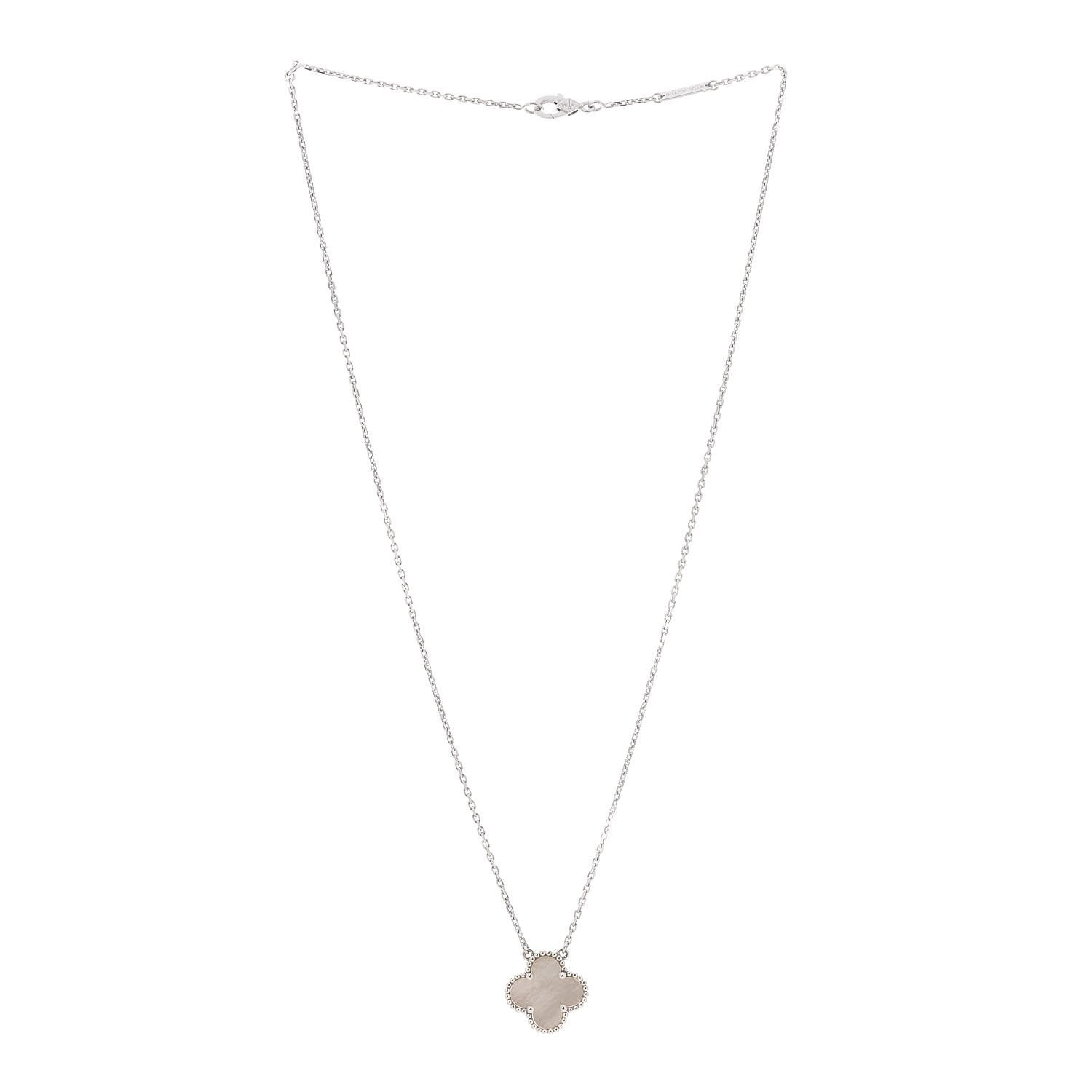Van Cleef & Arpels 18K White Gold Mother of Pearl Vintage Alhambra Pendant Necklace 3 of 7