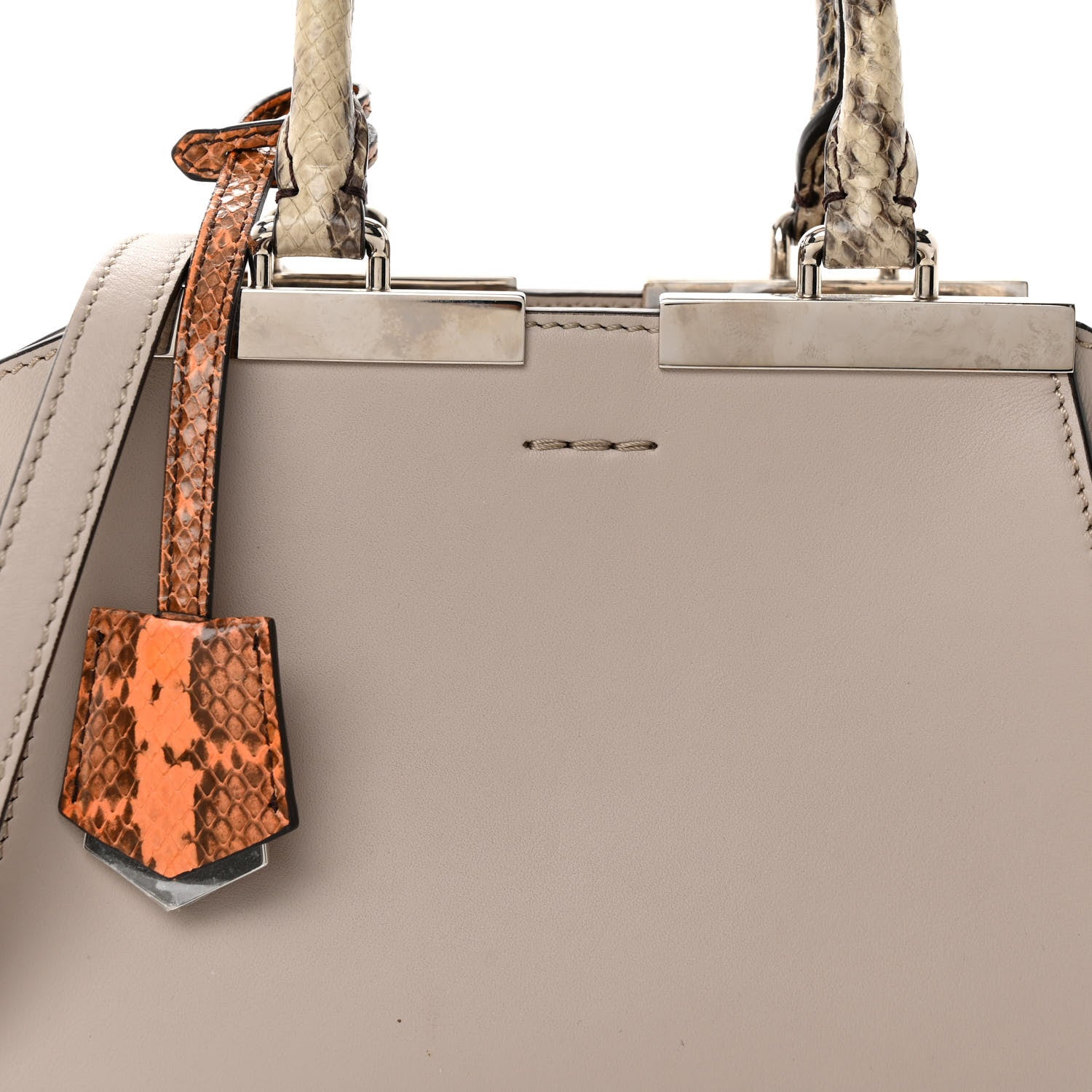 Fendi Vitello Dolce Elaphe Bi-Color Mini 3jours Tote Grigio Polvere Arancio Taupe 7 of 11