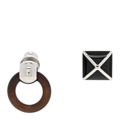 Hermes Wood Lacquered Palladium Medor XO Earrings Black 1 of 6