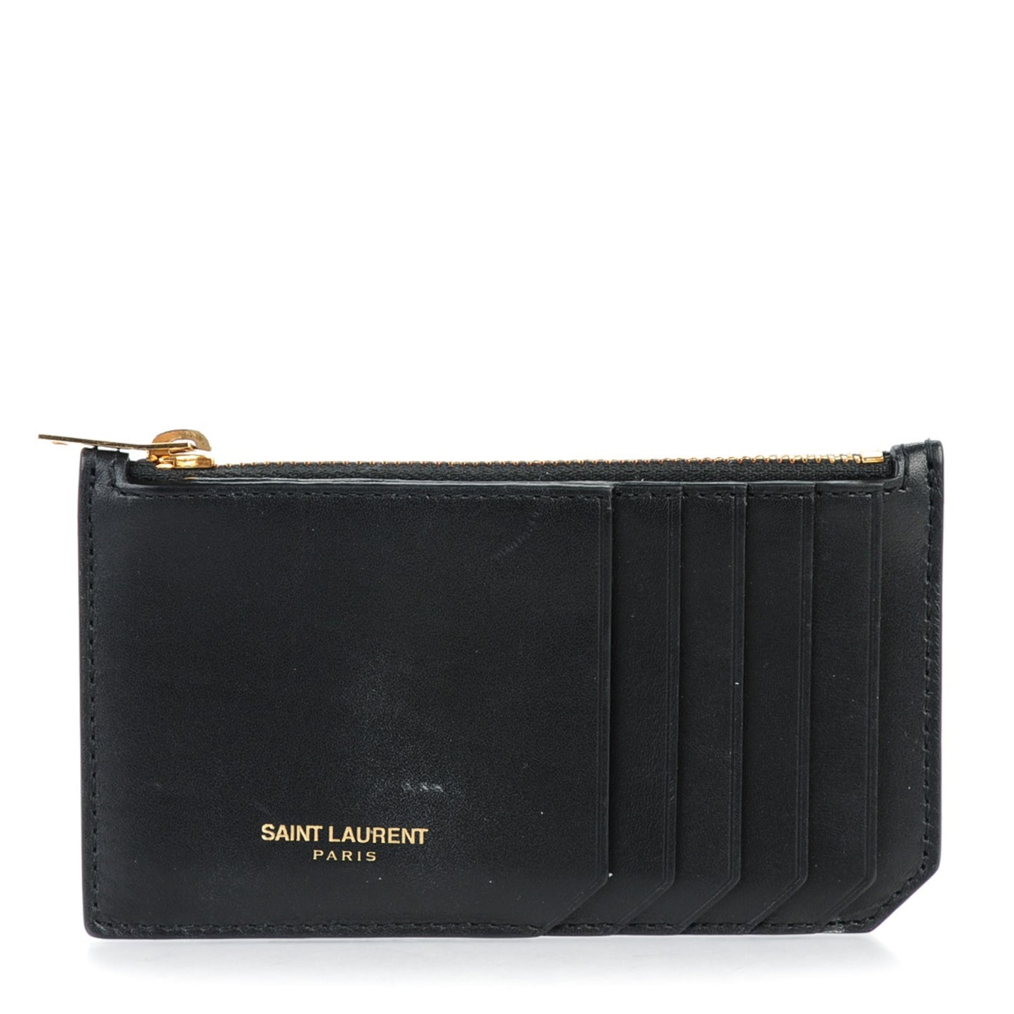Calfskin 5 Fragments Zip Pouch Card Holder Black