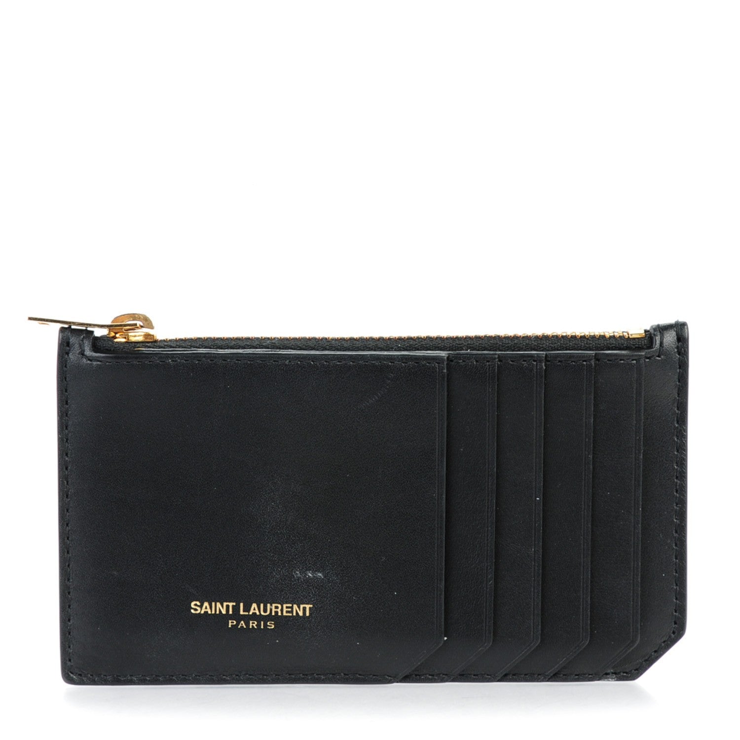 Saint Laurent Calfskin 5 Fragments Zip Pouch Card Holder Black 1 of 8