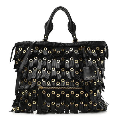 Burberry Calf Hair Patent Grommet Fringe Big Crush Tote Black 1 of 16