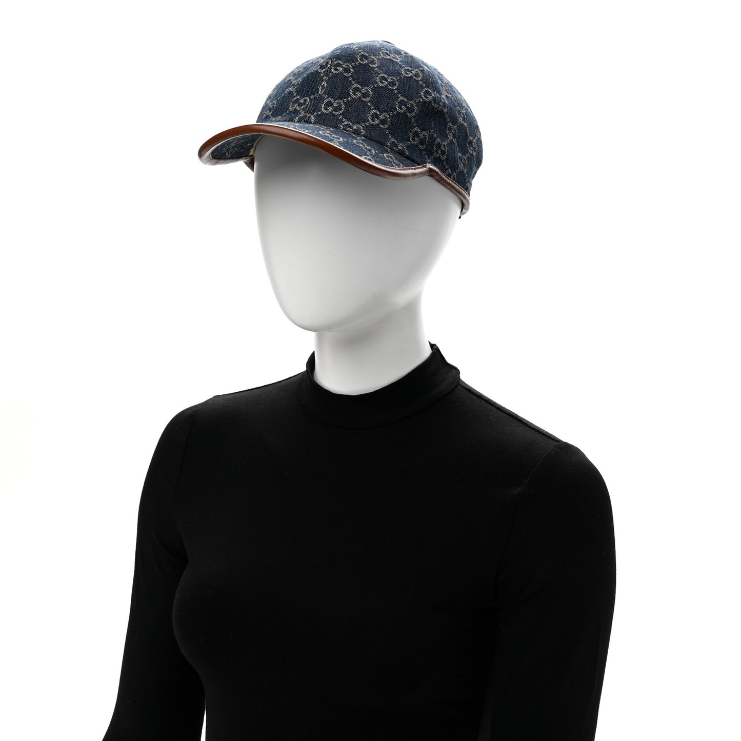 Washed Jacquard Denim Nappa GG Monogram Oscar Baseball Hat XL Denim Cuir