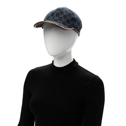 Gucci Washed Jacquard Denim Nappa GG Monogram Oscar Baseball Hat XL Denim Cuir 2 of 9