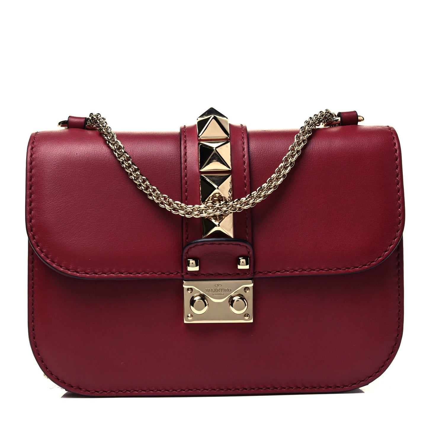 Vitello Small Glam Lock Rockstud Flap Scarlet
