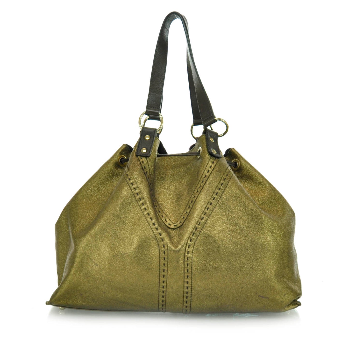 Leather Reversible Double Sac Y Tote Gold Brown