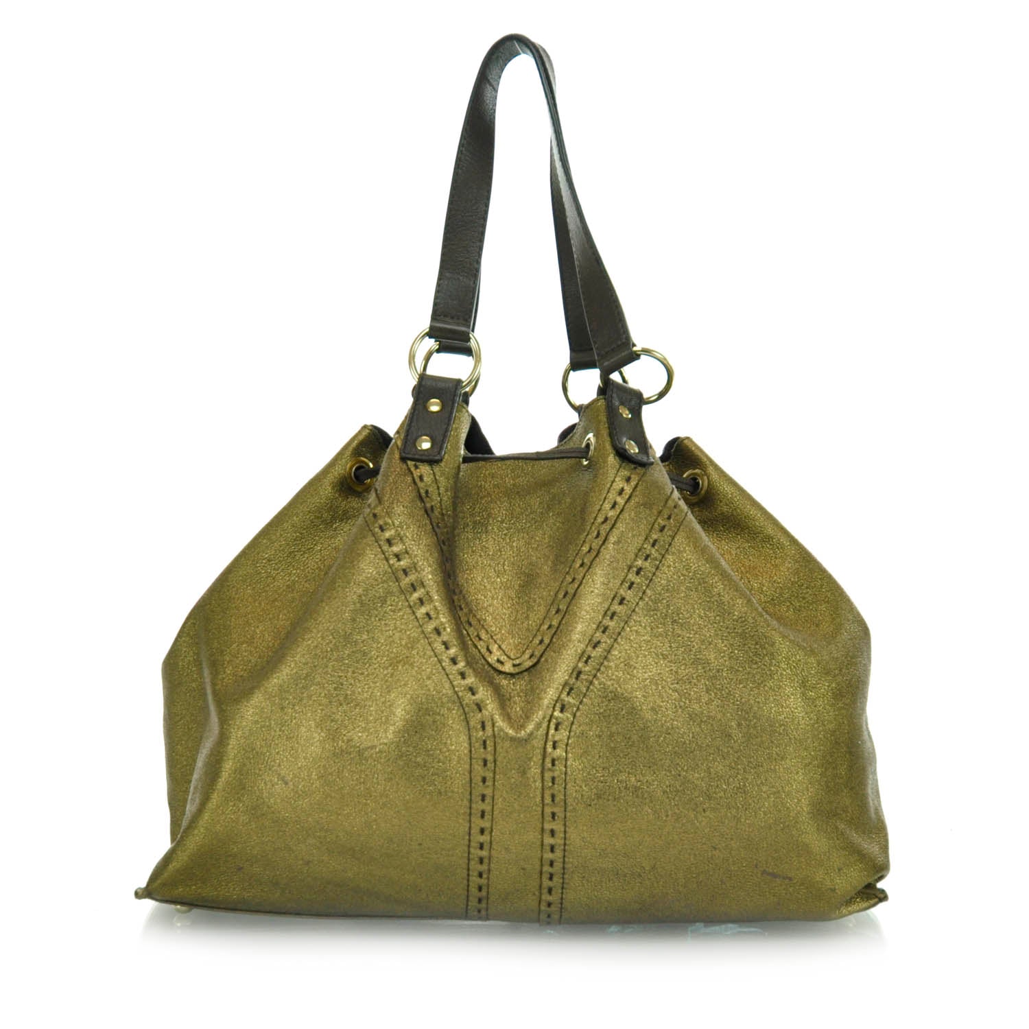 Saint Laurent Leather Reversible Double Sac Y Tote Gold Brown 4 of 17
