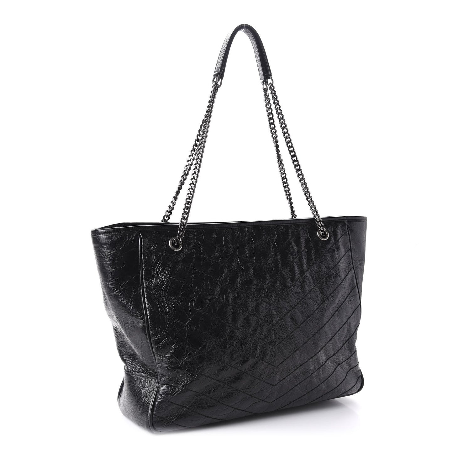 Crinkled Calfskin Matelasse Monogram Large Niki Shopping Tote Bag Black