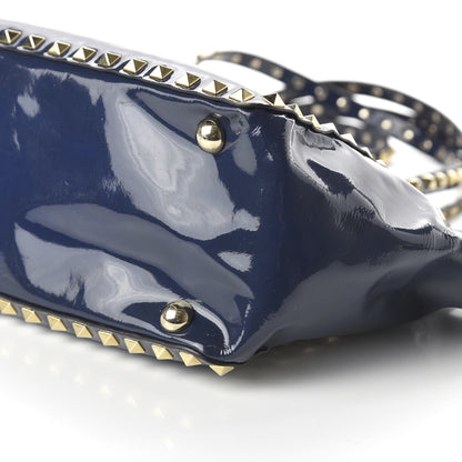 Valentino Garavani Patent Small Rockstud Tote Navy 7 of 10