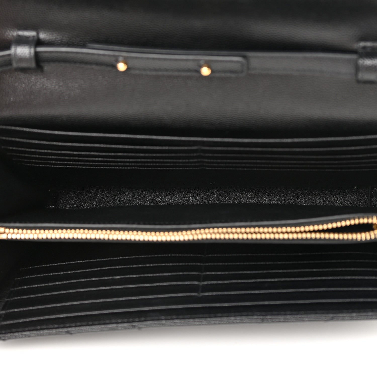 Saint Laurent Grain De Poudre Matelasse Chevron Monogram Chain Wallet Black 5 of 15