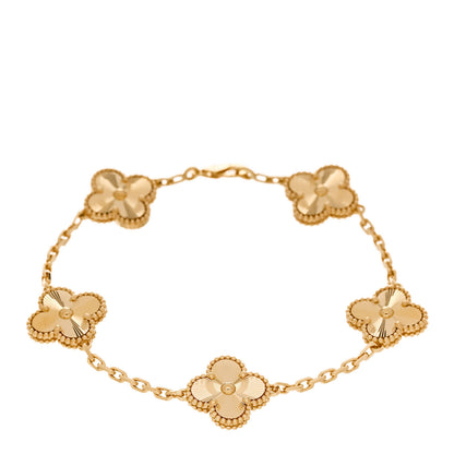 Van Cleef & Arpels 18K Yellow Gold 5 Motifs Guilloche Vintage Alhambra Bracelet 1 of 4