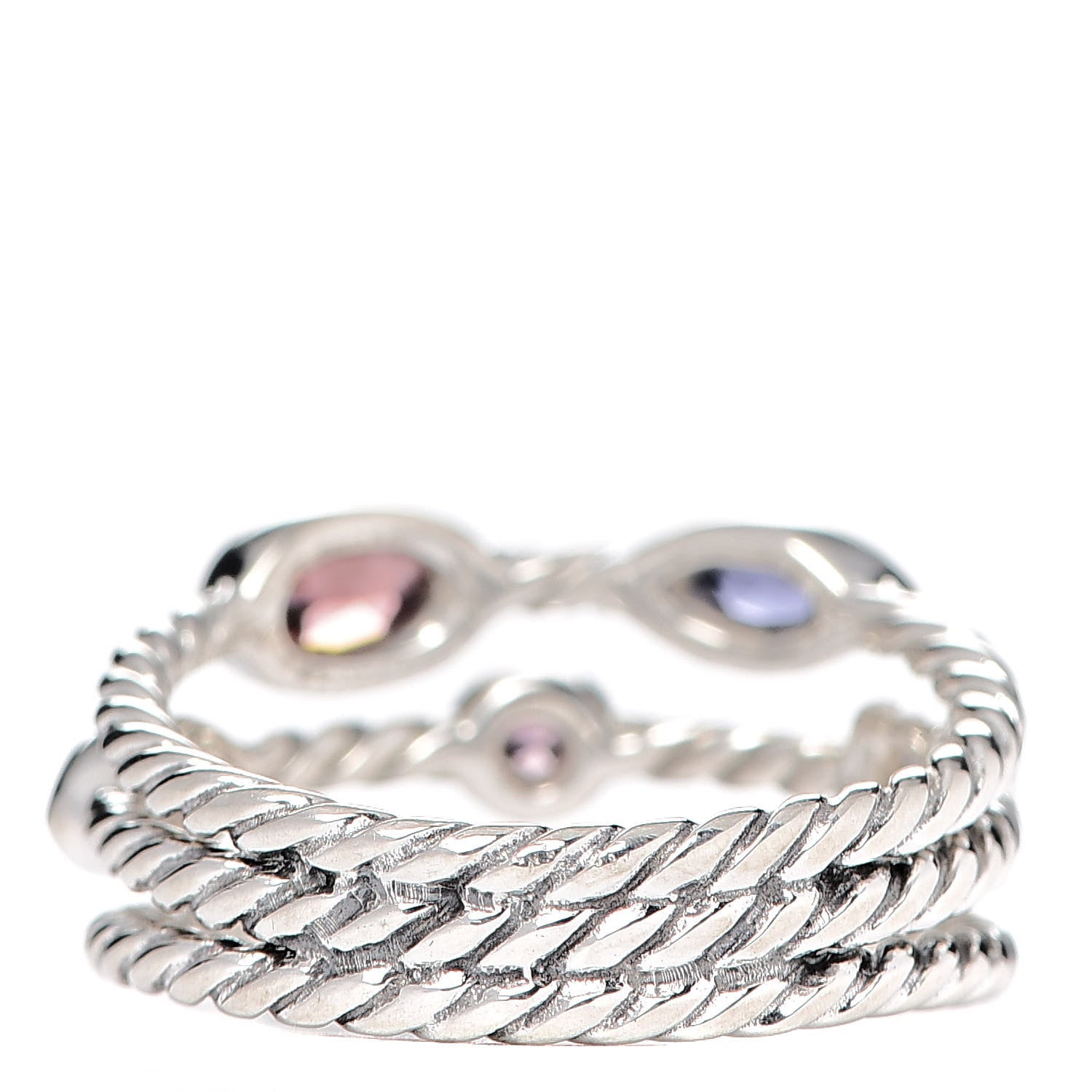 David Yurman Sterling Silver Amethyst Tourmaline Garnet Iolite Confetti 3 Row Ring 52 6 3 of 4