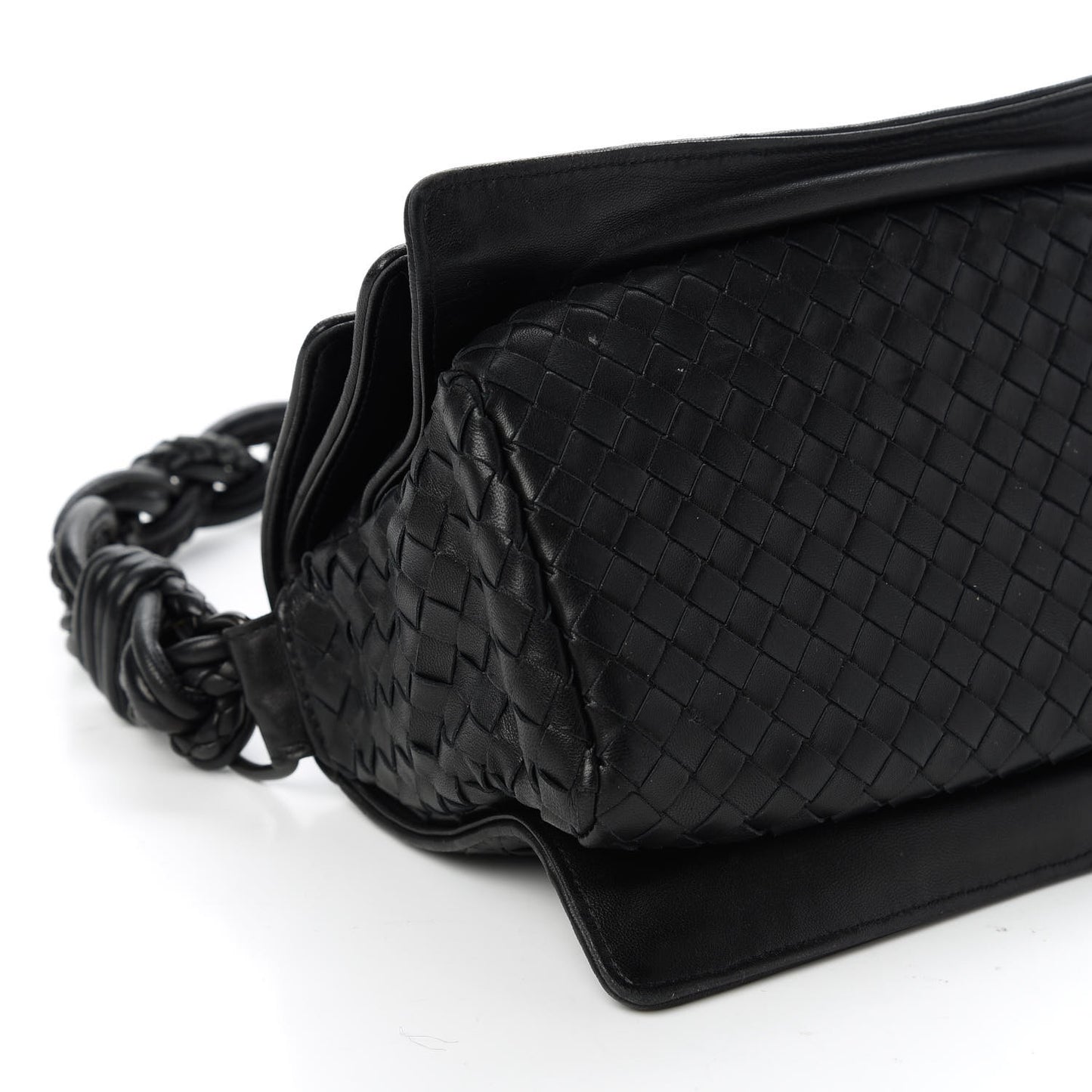 Nappa Intrecciato Braided Flap Shoulder Bag Black