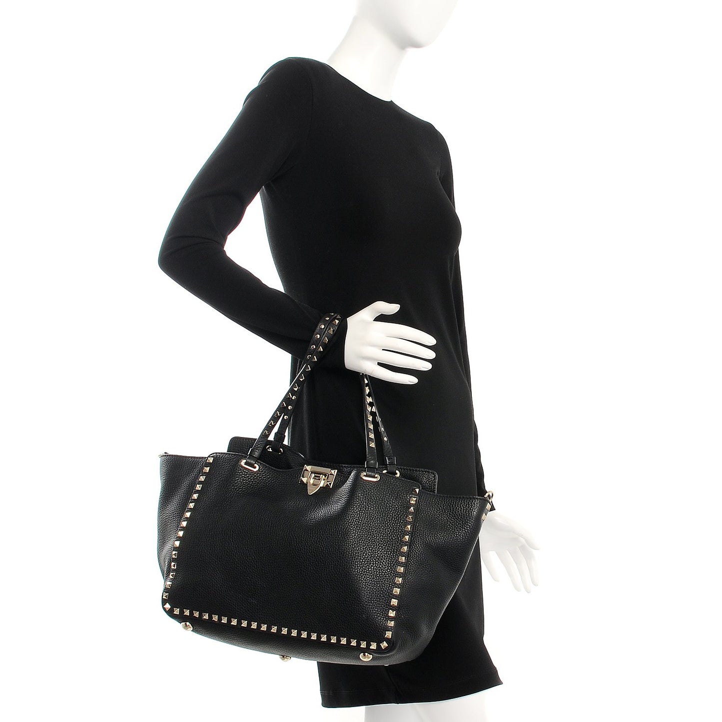 Vitello Medium Rockstud Tote Black