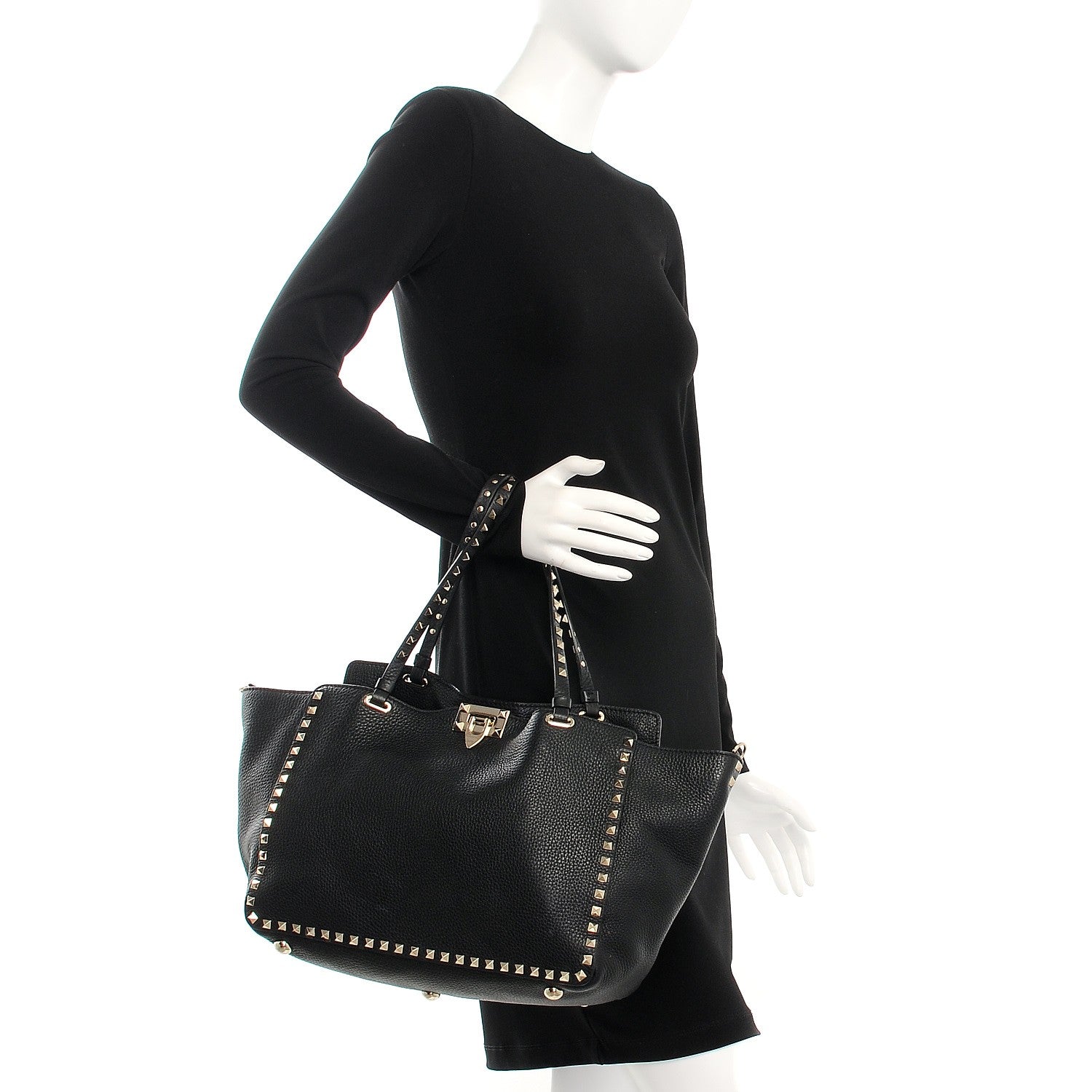 Valentino Garavani Vitello Medium Rockstud Tote Black 3 of 10