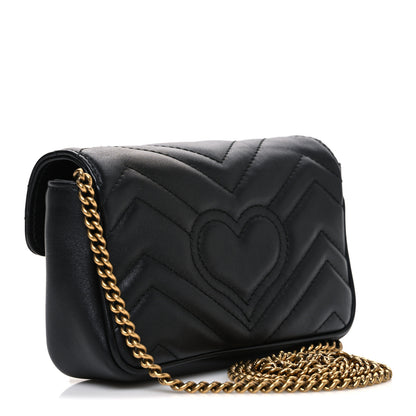 Gucci Calfskin Matelasse Super Mini GG Marmont Shoulder Bag Black 2 of 9