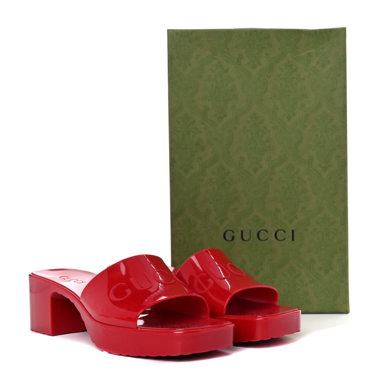 Gucci Rubber Gucci Logo Womens Platform 20/60mm Slide Sandals 38 Hibiscus Red 14 of 14