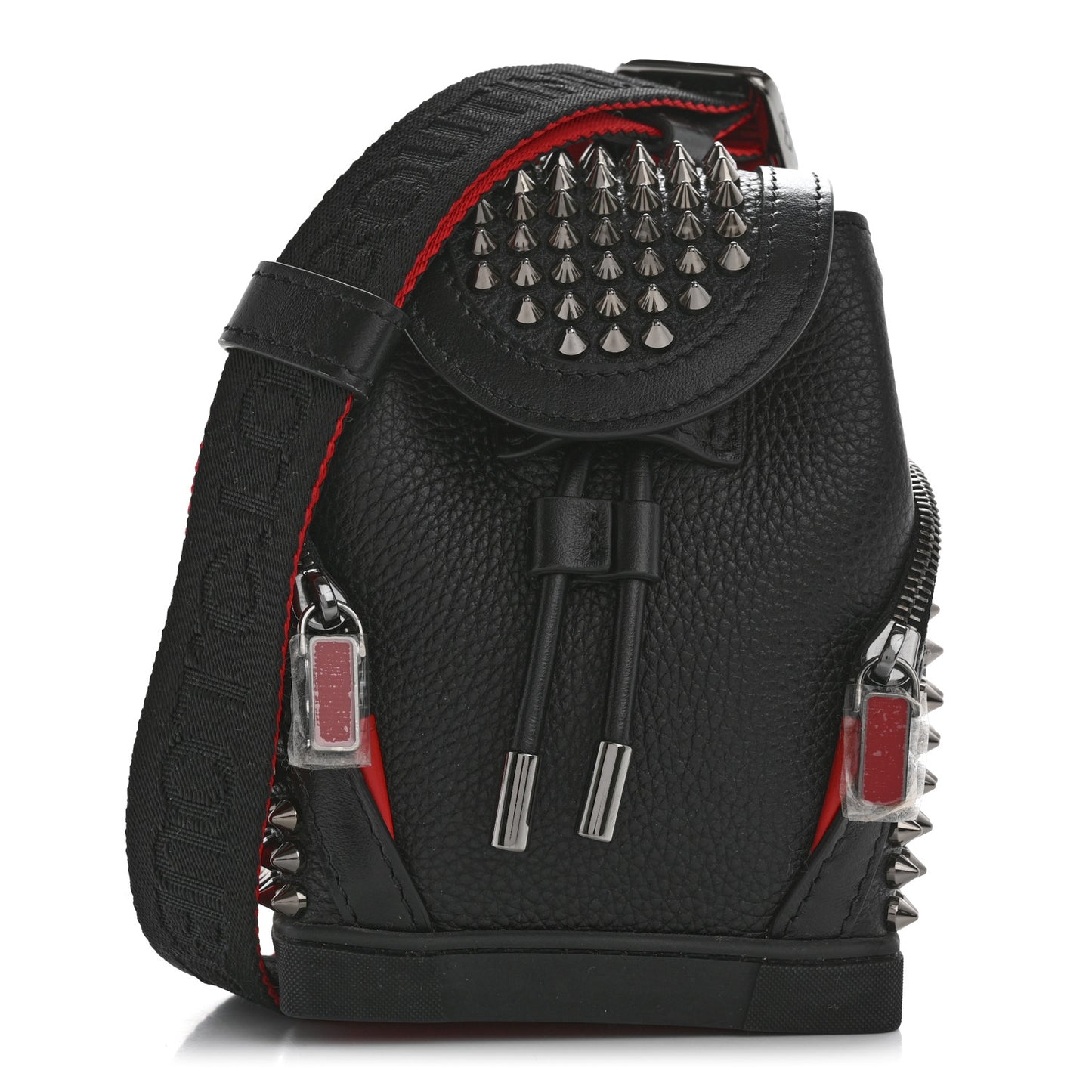 Calfskin Spiked Mini Explorafunk Keyring Bag Black