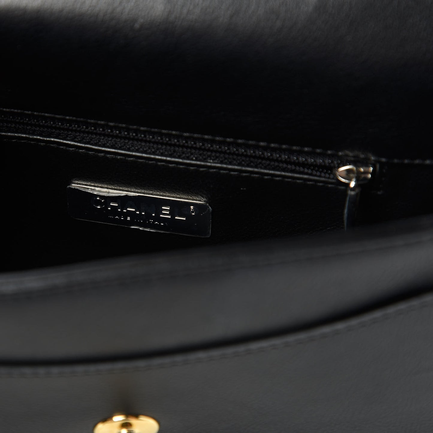 Calfskin Stitched Small Precious Union Flap Bag Black