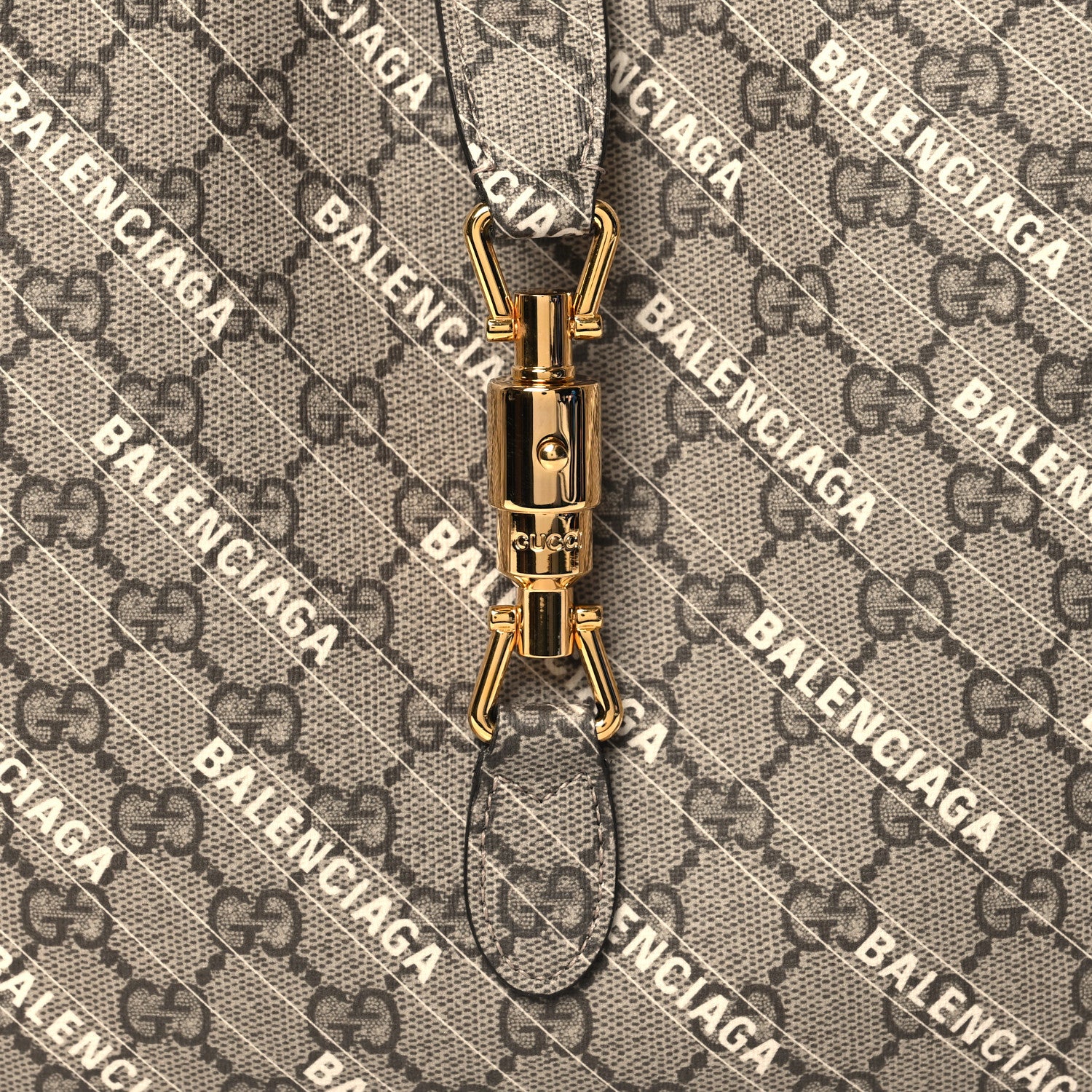 Gucci X BALENCIAGA GG Supreme Monogram Logo Print Medium Jackie 1961 Hobo Beige Ebony 8 of 10