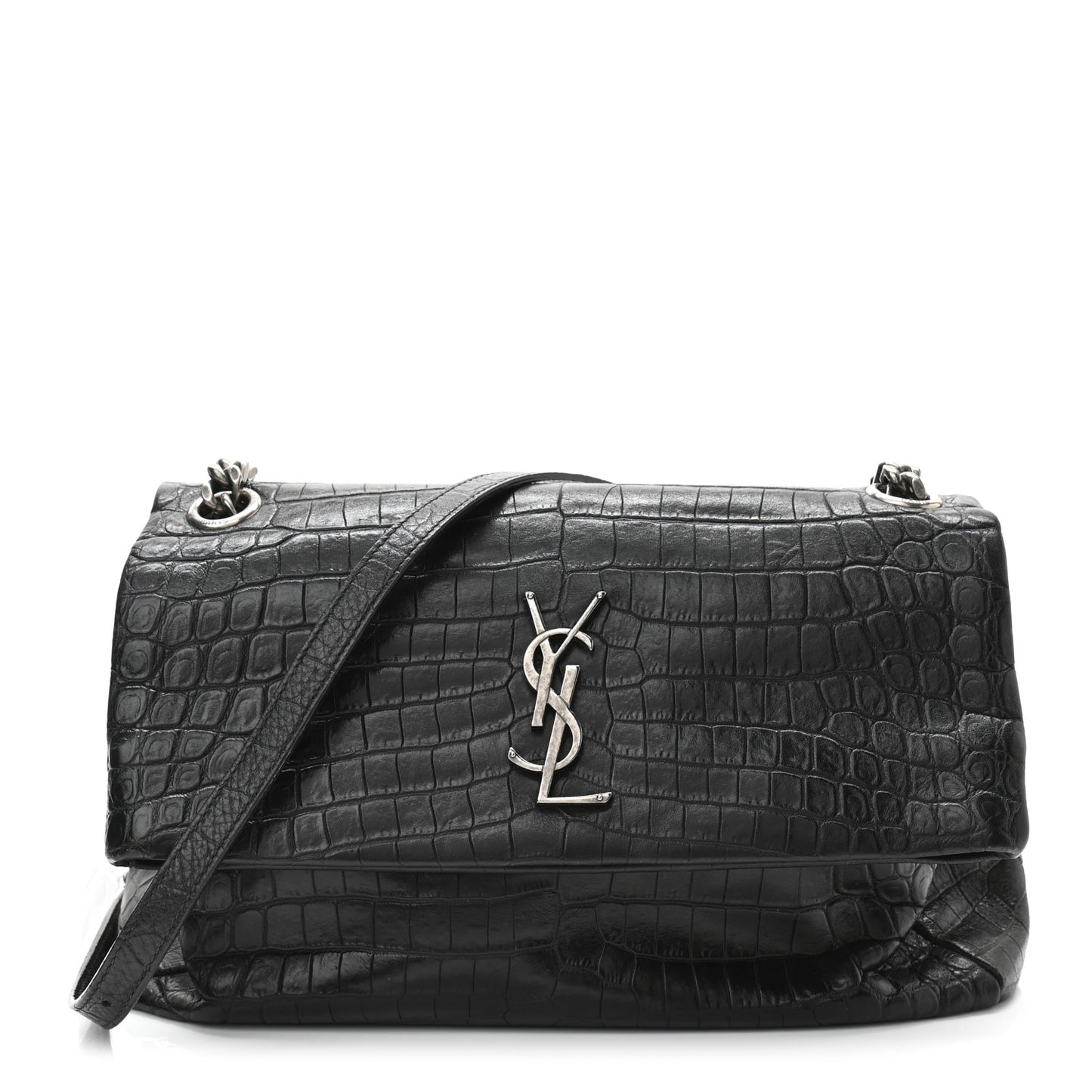 Calfskin Crocodile Embossed West Hollywood Monogram Fold-Over Bag