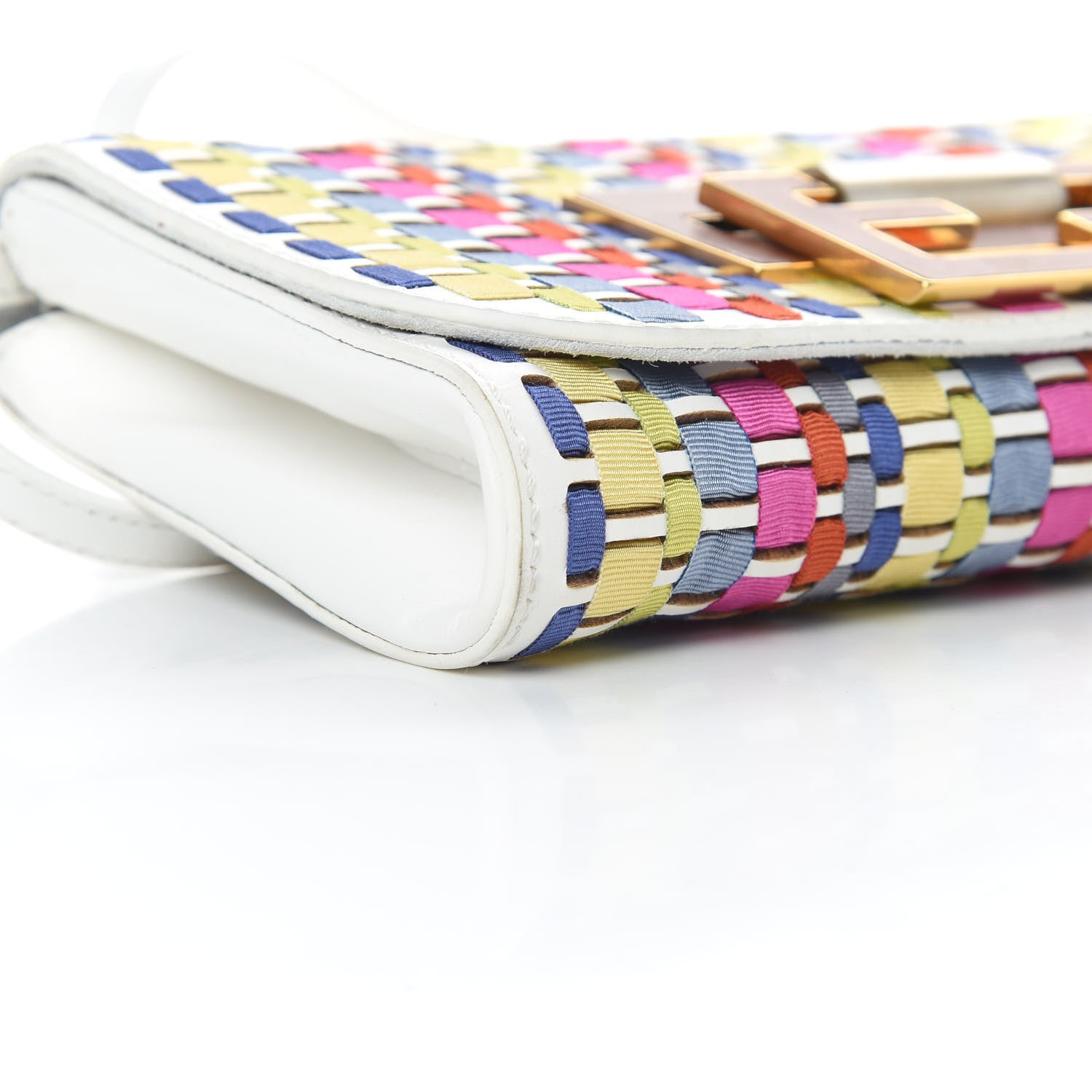 Fendi Fabric Calfskin Woven Crossbody White Multicolor 9 of 12