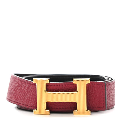 Hermes Togo Box 32mm Strie H Belt 85 Rubis Black 1 of 6