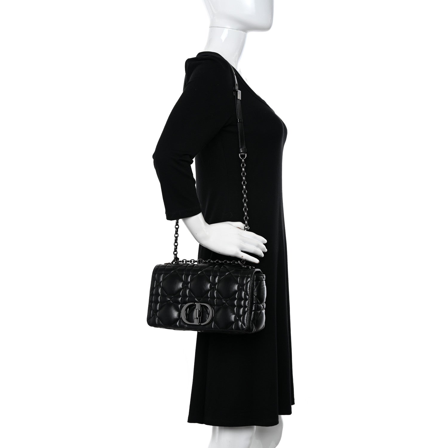 Christian Dior Calfskin Macrocannage Medium Caro Bag Black 2 of 9