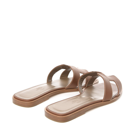 Hermes Box Calfskin Oran Sandals 38 Gold 4 of 9