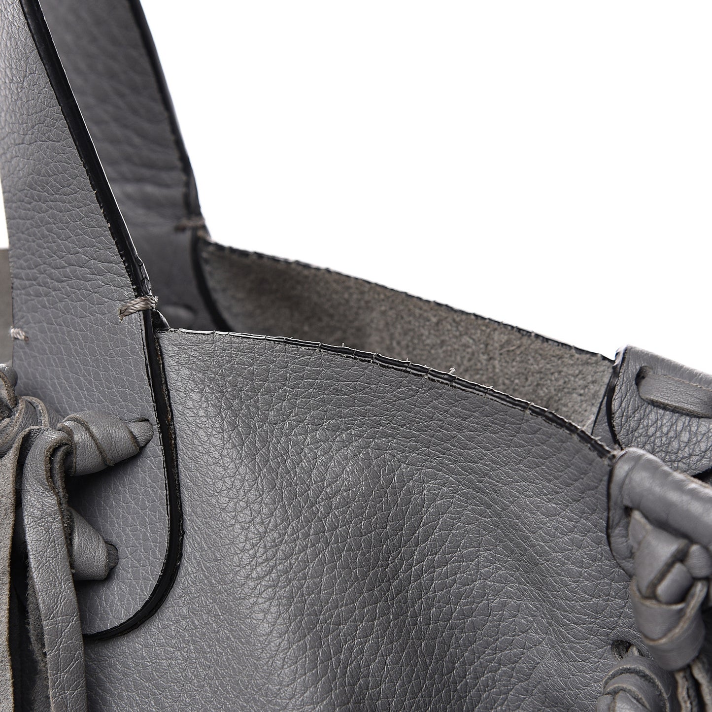 Grained Calfskin C-Rockee Fringe Tote Grey